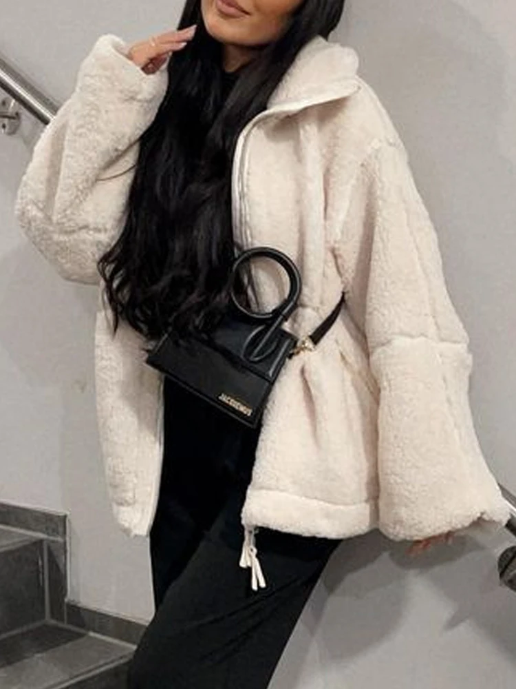 Autumn Winter Jacket Women Warm Fluffy Coat Female Elegant Fashion Faux Lambwool Outwear Lady Casual High Street Plush Jackets