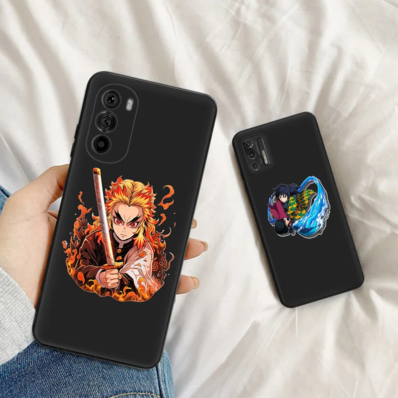 Soft Cases for Motorola Moto G52 G60 G73 G72 G53 G32 G22 G71 G51 G50 G31 Cool Demon Slayer Anime Black Phone Case G9 Power Cover