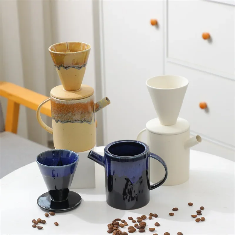Vintage Kiln Turned Ceramic Tea Cup, Conical Coffee Funnel Filter, Coffee Shop Hand Brewed Coffee Pot Set,Kitchen,Dining & Bar