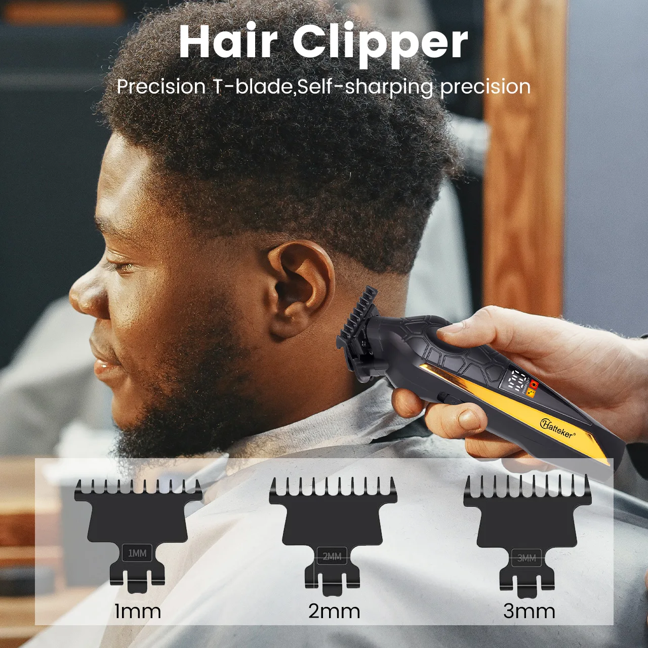 Hatteker Gradient Haarschneidemaschine Professioneller Friseur-Haarschneider mit LCD-Digitalanzeige, Kantentrimmer, wiederaufladbar, für Herren, für den Heimgebrauch – Detail 2
