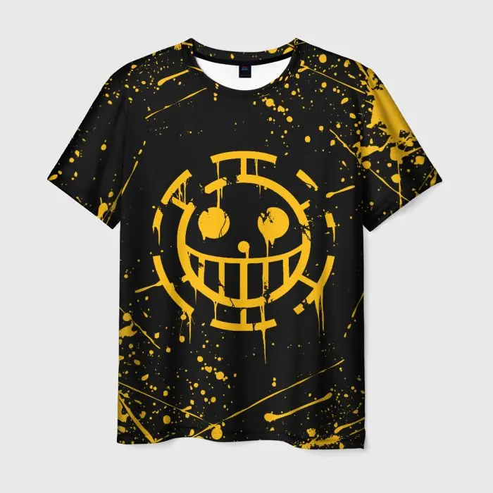 2024 Bicolor Smiley Face Graphic Tee - Men’s Casual Street Fashion Trendy Half Black Half Yellow T-Shirt with Smiley Face Print