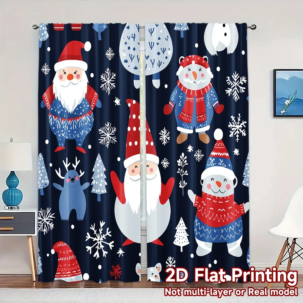 2pcs,Curtains Cute Santa Snowman Penguin Polar Bear Snowflakes Popular Fashionable Curtains Machine Washable Fabric Curtains