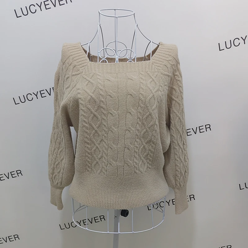 Casual Knitted Sweater Women Pullover 2022 Autumn Winter Soft Thick Warm Wool Jumper Female All-Match Square Collar Sweaters