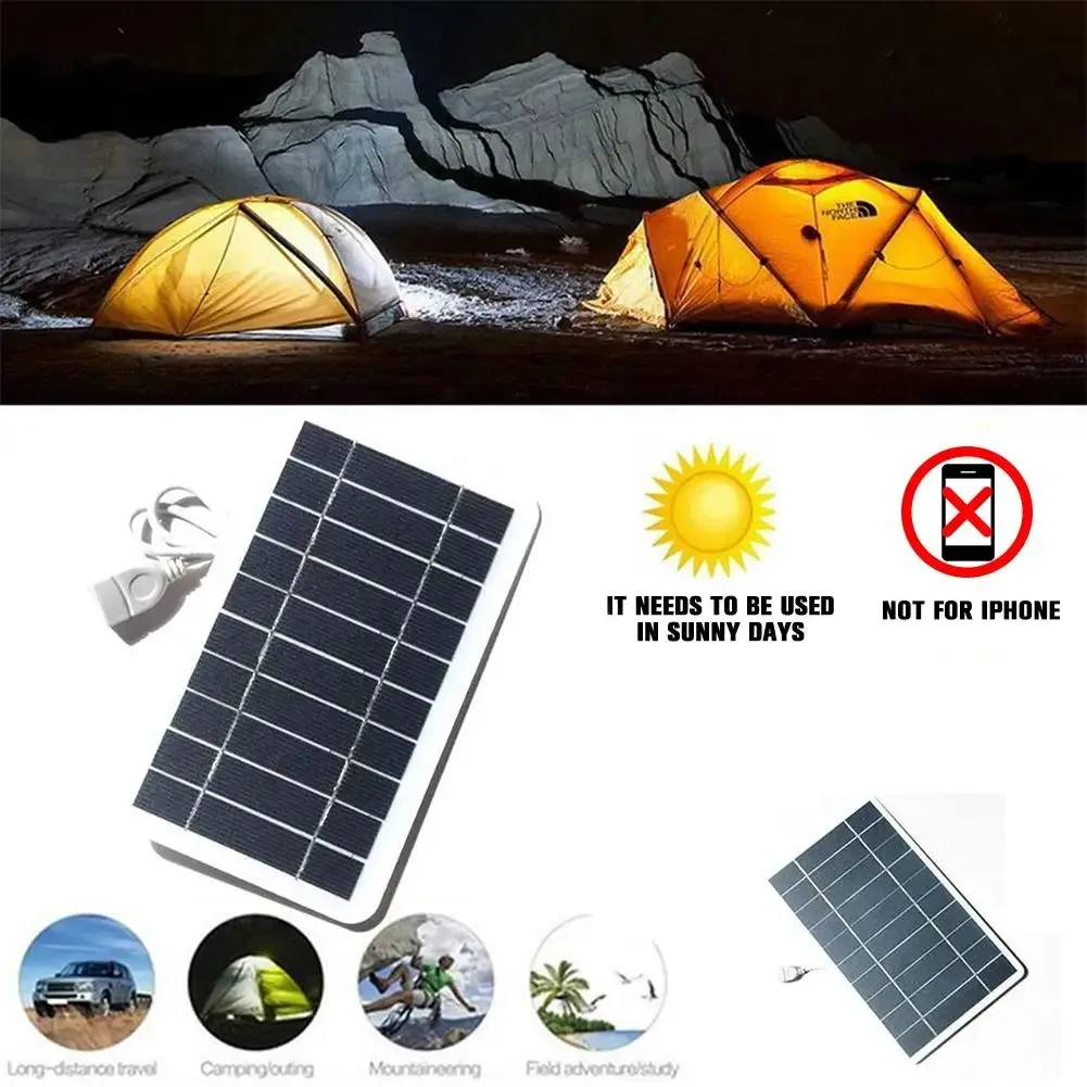 2W/5W 5V Small Solar Panel with USB DIY Monocrystalline Silicon Solar Cell Waterproof Camping Portable Power Solar Pane