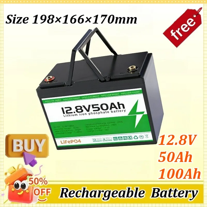 

12.8V 50Ah/100Ah Solar Battery Lithium Iron Phosphate Home Energy Storage System Monitor Cycle LiFePO4 Battery for RV Yacht Base