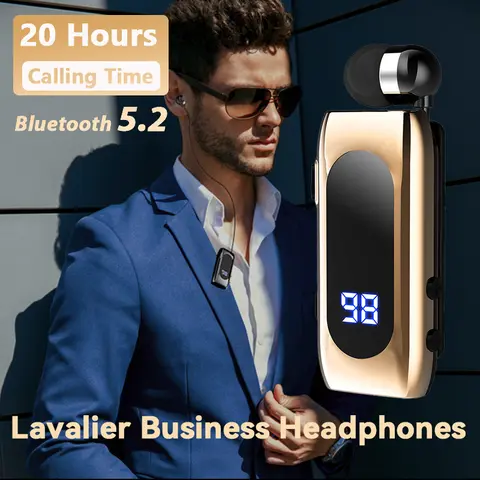 Nowe ulepszenia K55 Lavalier Business Bluetooth 5.2 Słuchawki Czas rozmów/muzyki 20 godzin, wyświetlacz cyfrowy LED, bezprzewodowy zestaw słuchawkowy z redukcją szumów