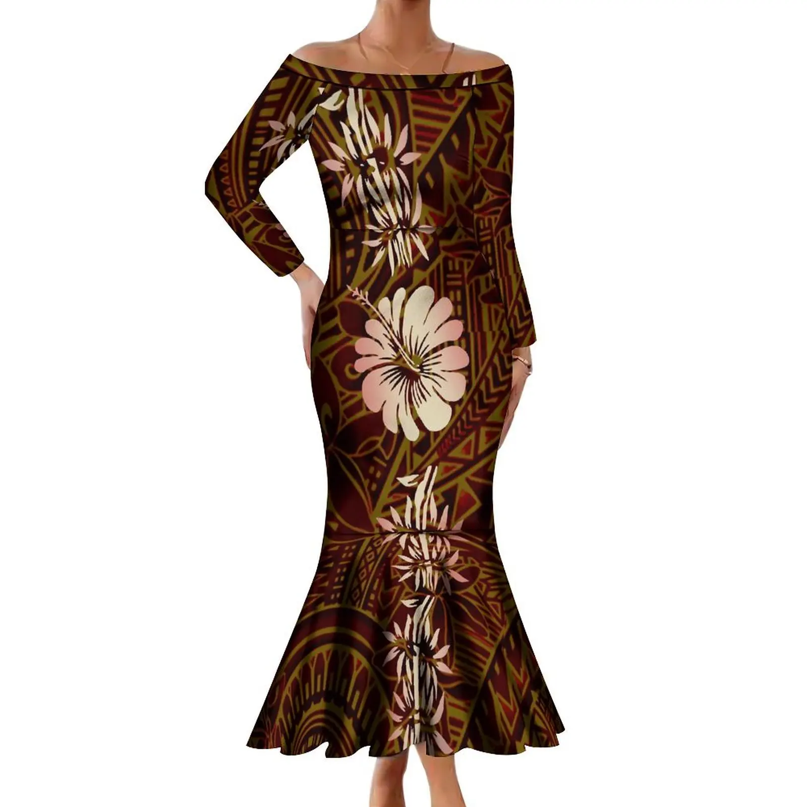 Custom Women'S Long Sleeve Dress Fishtail Dress Party Tight Fashion Maxi Dress Polynesian Samoa Fijian Clothing