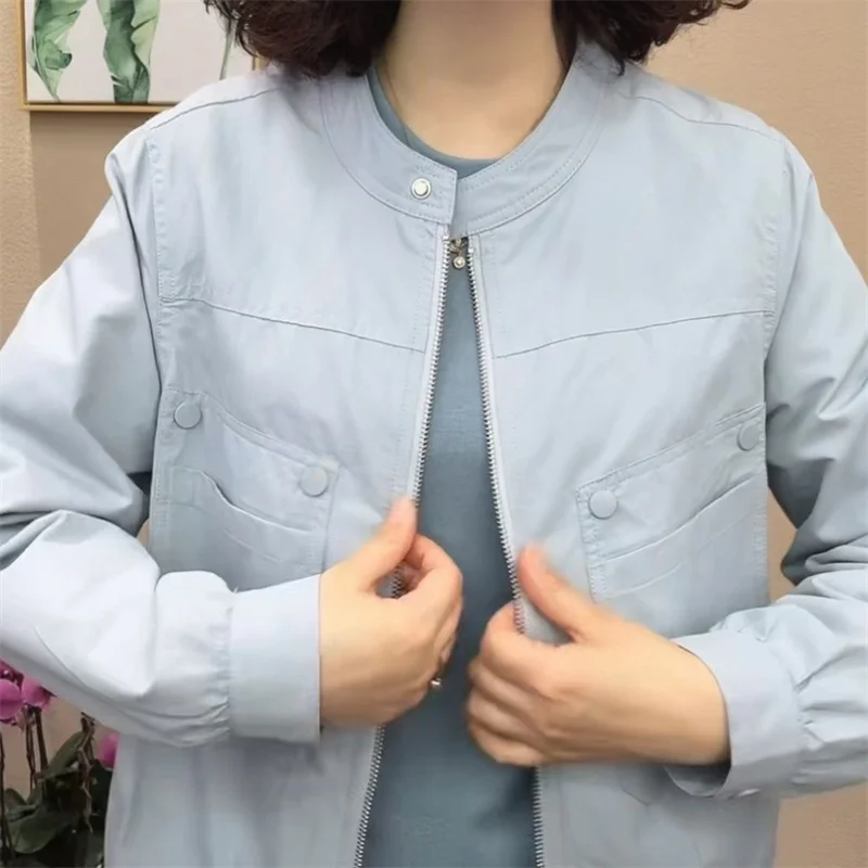 Autumn Women Fashion O-neck Loose Coat Retro Lady High-end Patchwork Lined Outwear Spring Female Korean Casual Zipper Jacket