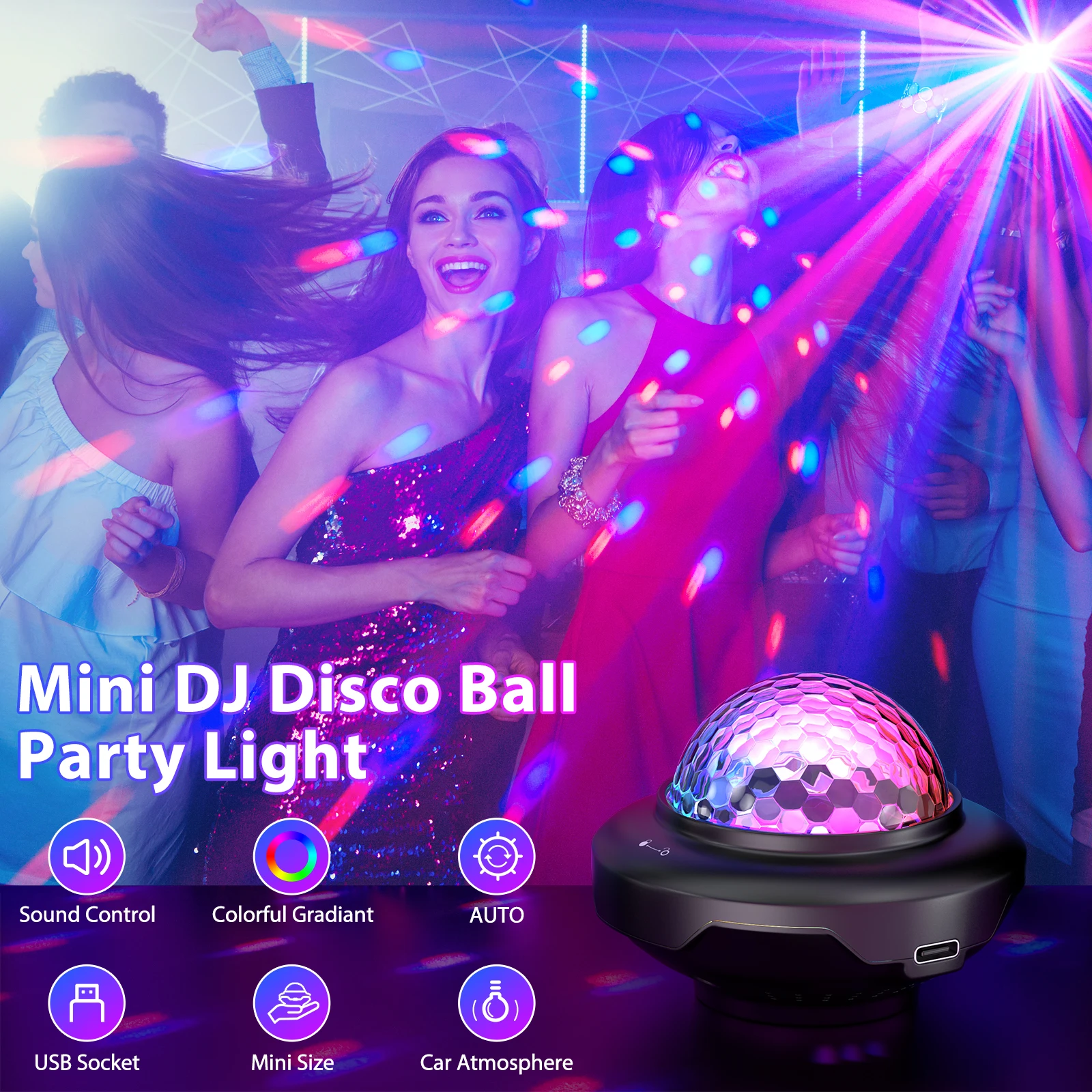 U'King 2PCS USB Mini Voice-Activated Magic Ball Light LED Disco Ball Light DJ Atmosphere Light Remote Control Strobe Night Light