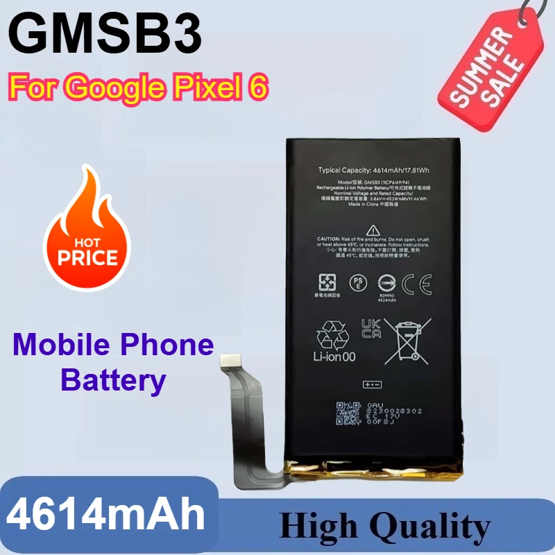 100% New High Quality GMSB3 3.86V 4614mAh Replacement Battery For Google Pixel 6 Pixel6 Mobile Phone Batteries