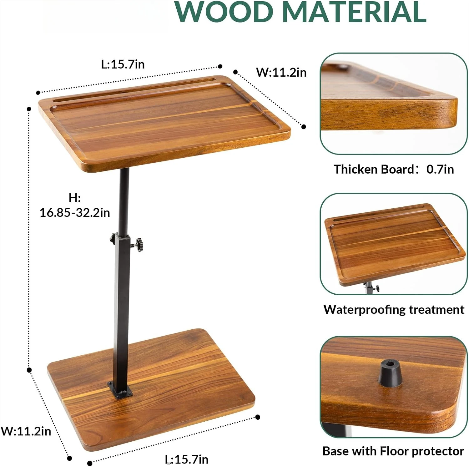 360° Swivel Height Adjustable TV Tray with Phone & Tablet Slot,Snack Side Table End Table for Small Spaces, Bed or Chair