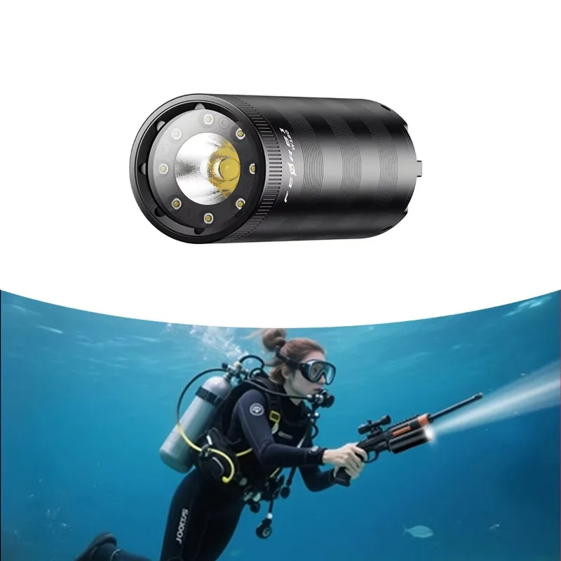 المهنية الغوص مصباح يدوي كري حبيبات مصباح مستديرة متفاوتة الأحجام 150 متر مقاوم للماء Spearfishing المحمولة معدات الإضاءة التصوير تحت الماء