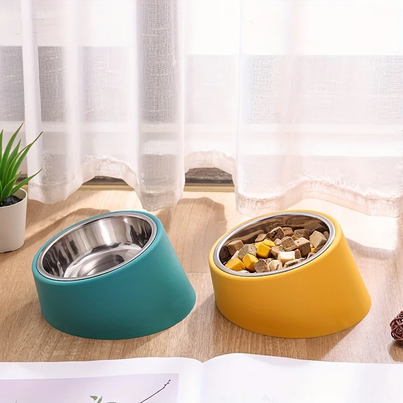 Pet Bowl, Slanted Mouth, Elevated Dog Bowl, Stainless Steel Dog Food Bowl with Bowl Rack, Water Basin, Durable and Detachable