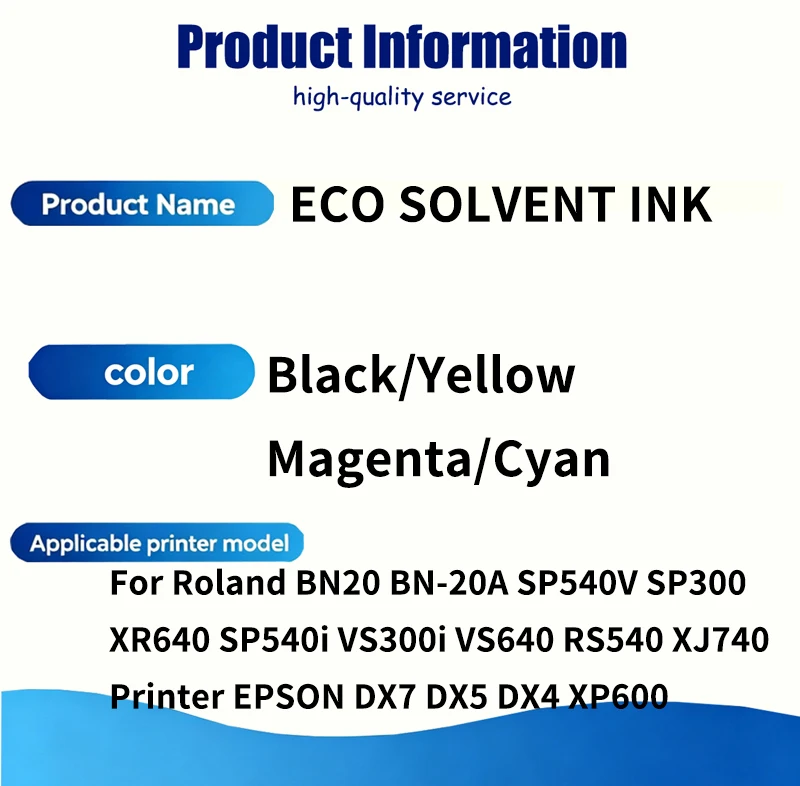 Eco solvent Ink Compatible For Roland BN20 BN-20A SP540V SP300 XR640 SP540i VS300i VS640 RS540 XJ740 For EPSON DX7 DX5 DX4 XP600