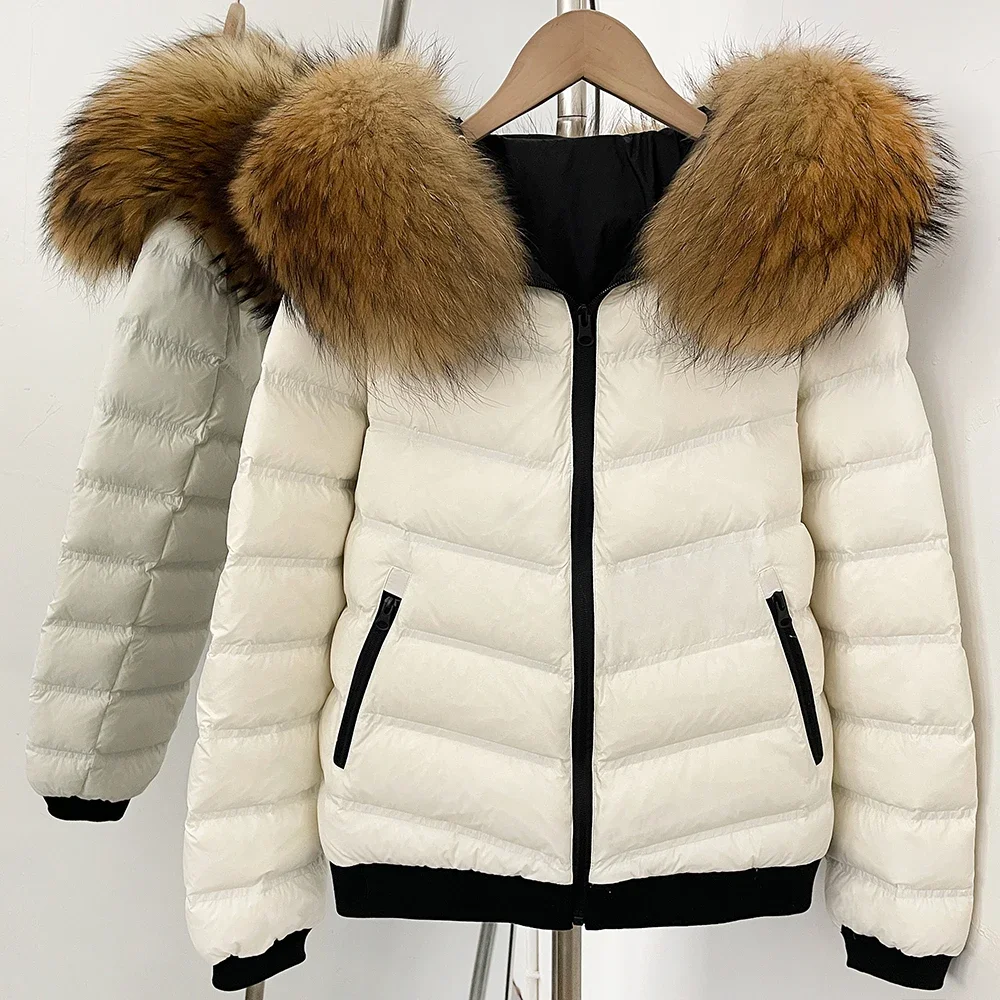 OFTBUY Quilted Zipper Pockets Women Short Down Jacket Goose Down Coat with Real Fox Fur Hood New Winter Puffer Coat Female