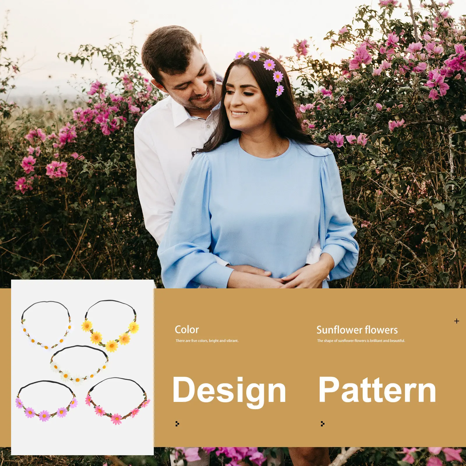 

5 шт. повязок для волос Marguerite для женщин, ультралегкие, с естественным постепенным изменением цвета, подходят для чаепития, садовых мероприятий