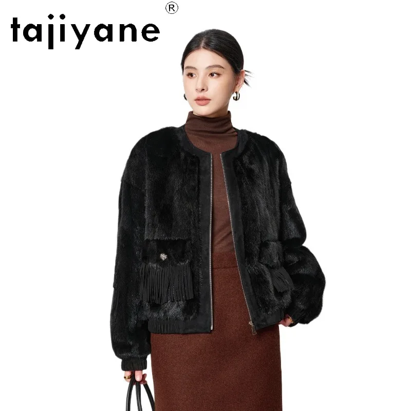 TAJIYANE Real Mink Fur Coat Woman Short Outerwear Warm Natural Mink Splicing Sheepskin Fur Jacket Thicken Coats of Woman Шуба