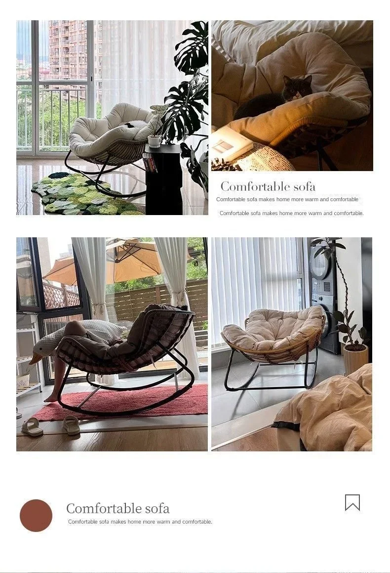 Human Bird Nest Rattan Weaving Rocking Chair, Leisure Lazy Single Sofa Rocker for Home Balcony, Reclining & Sleepable