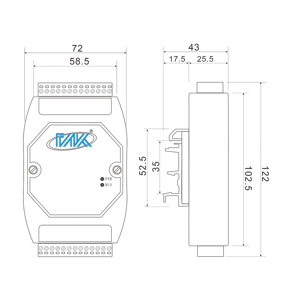 DAM-4044 وحدة الإدخال والإخراج التناظرية ذات 4 قنوات 4-20mA إلى 485 Modbus RTU DAC لـ IO الفعال
