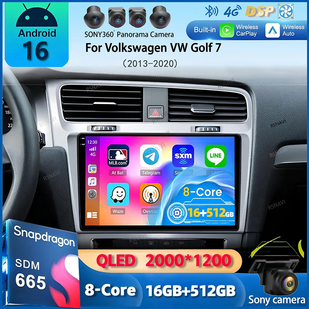 

Android 16 Carplay Auto Car Radio For Volkswagen VW Golf 7 2013-2020 MK7 Multimedia GPS Stereo Video Player Navigation DSP Audio