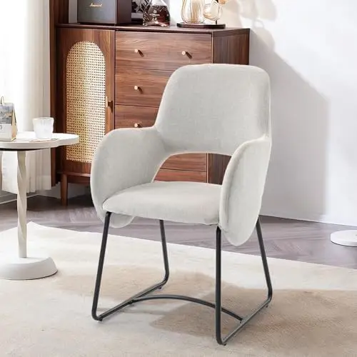 Mid-Century Modern Dining Chair, Upholstered Single Chair with Armrests, 350 lbs Weight Capacity, 22