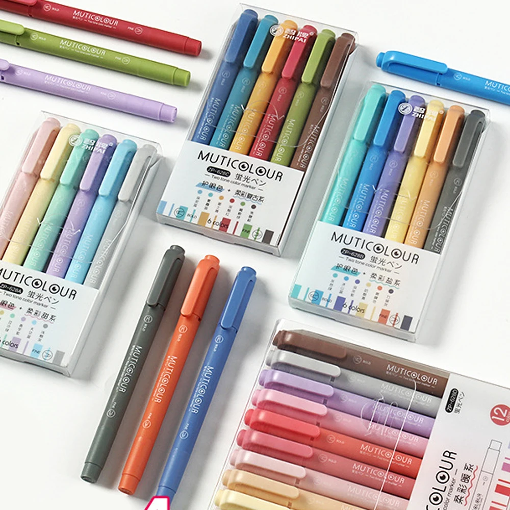 Morandi Retro Highlighter Pens Kawaii Colored Drawing Markers Pastel Highlighter Fluorescent Pen Cute Planner Stationery