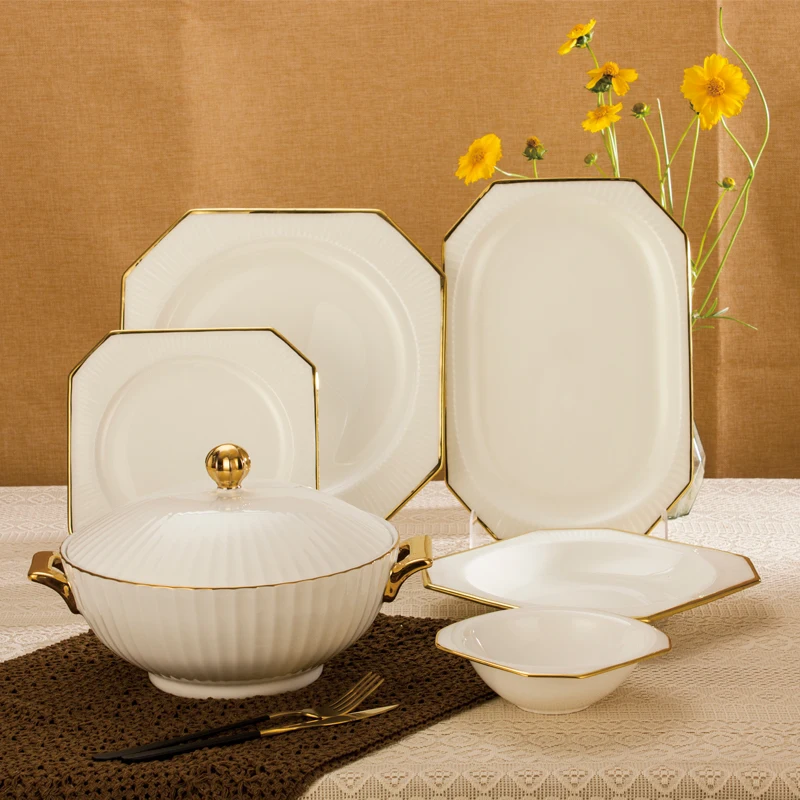 Custom High Quality Dinner Set Plate Bowl Set Tableware Ceramic Decal Porcelain Dinnerware Food Container