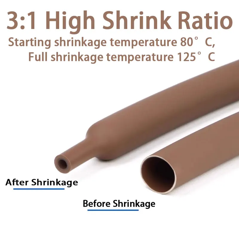 3:1 Brown Adhesive Heat Shrink Tubing Dual Wall - 3X Shrink, Waterproof, Eco-Friendly Thick Wall for Wire Sealing (Φ1.6-39mm)