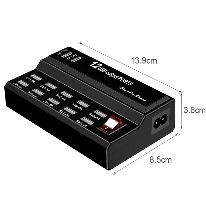 Smart 12 Ports 5V 3.5A 12A USB Power Fast Charge Station For IPhone 13Plus/IPad/Samsung/Huawei EU US Plug Adapter Charger Socket