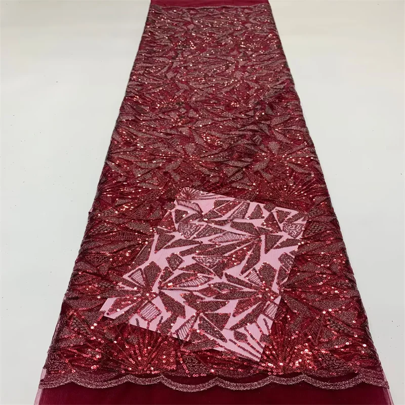 

2020 red High Quality African nigerian velvet Lace Fabric Sequins tulle fabric With sequins For Dress Embroidery Tulle Guipure