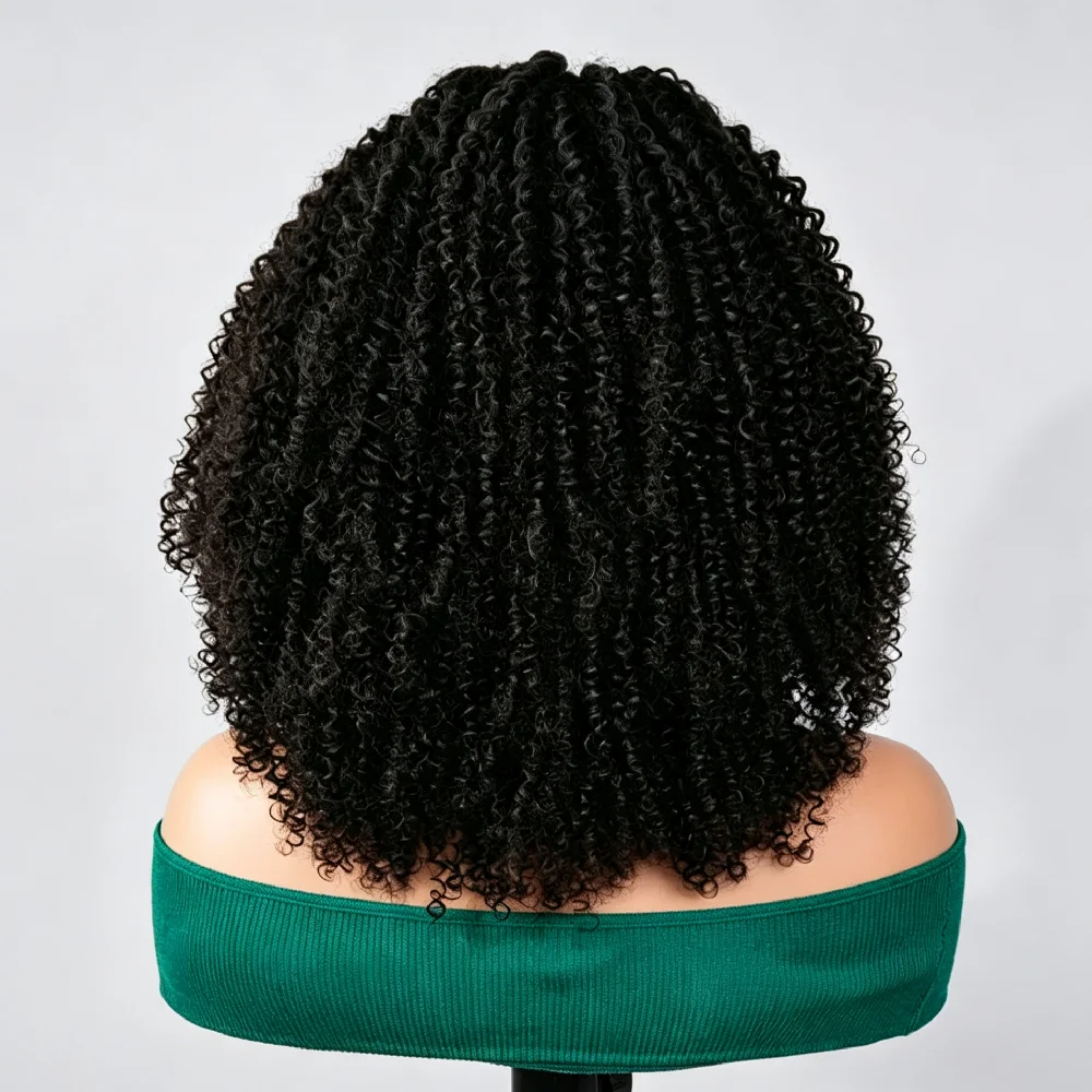 6 18 Inch Afro Kinky Curly Human Hair Headband Bob Wig 250% Density 100% Human Hair Afro Kinky Curly Headband Bob Wig