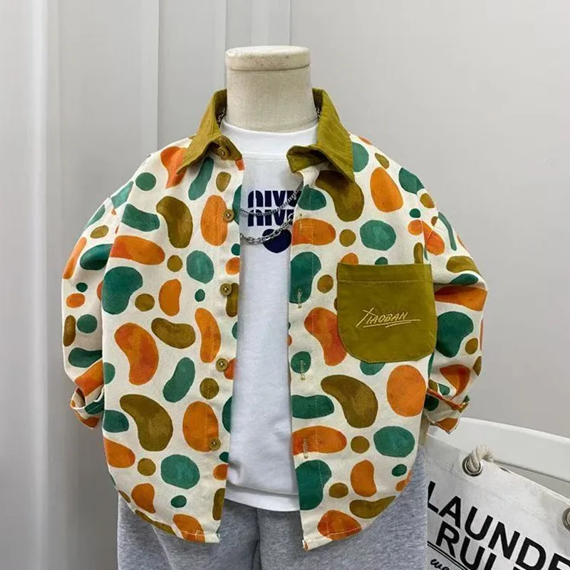 

Boys' Shirt Jacket Spring and Autumn 2026 New Children's Long Sleeve Cardigan Top 90-150cm