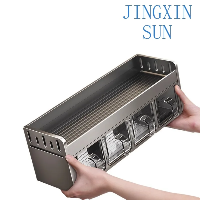 Multi-Functional Household Kitchen Seasoning Shelf Free Punch Wall Hanging  Combination Set with Storage Cages