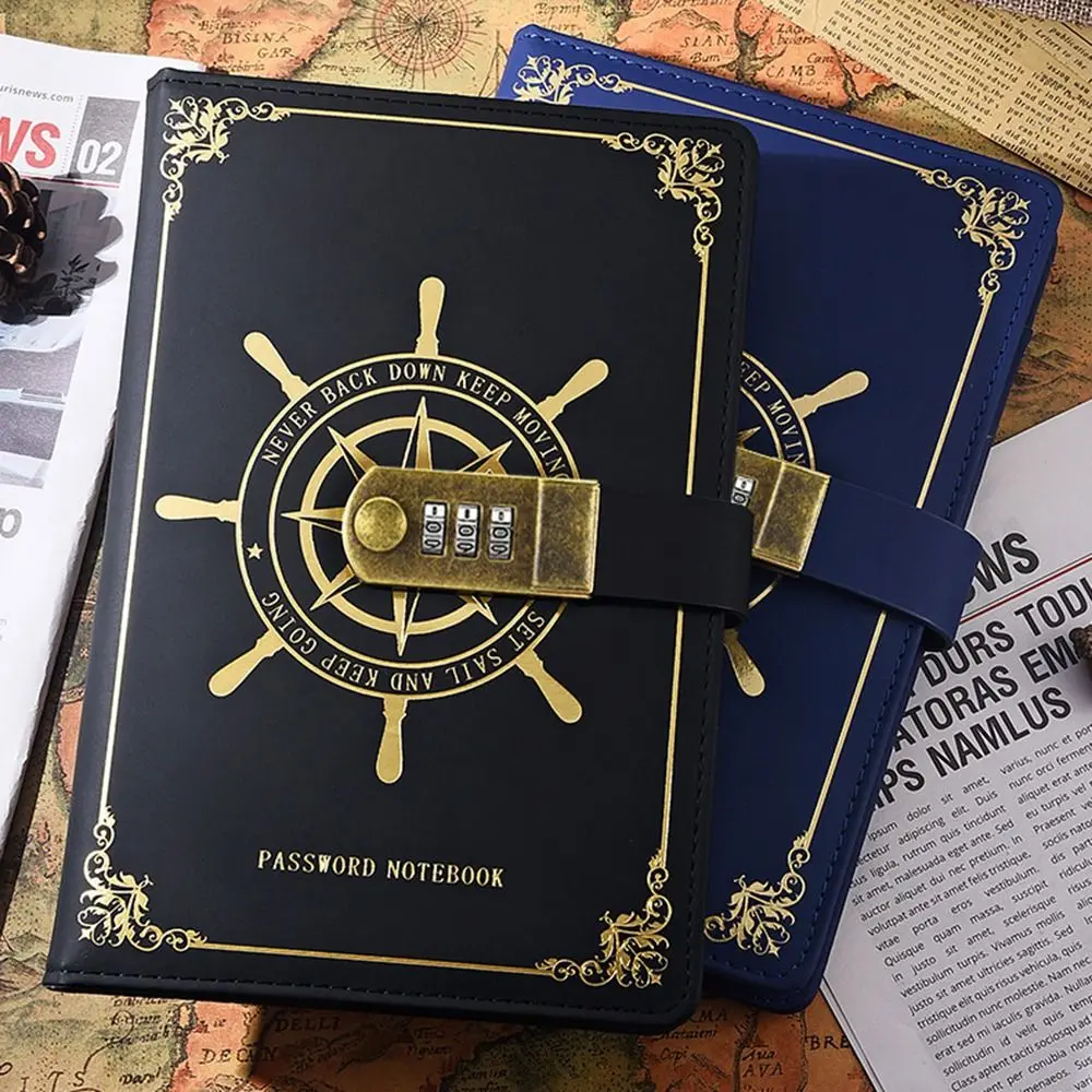 A5 PU Leather Diary with Lock Refillable Thicken Personal Planner Organizers Combination Lock Waterproof Locked Journal Boys