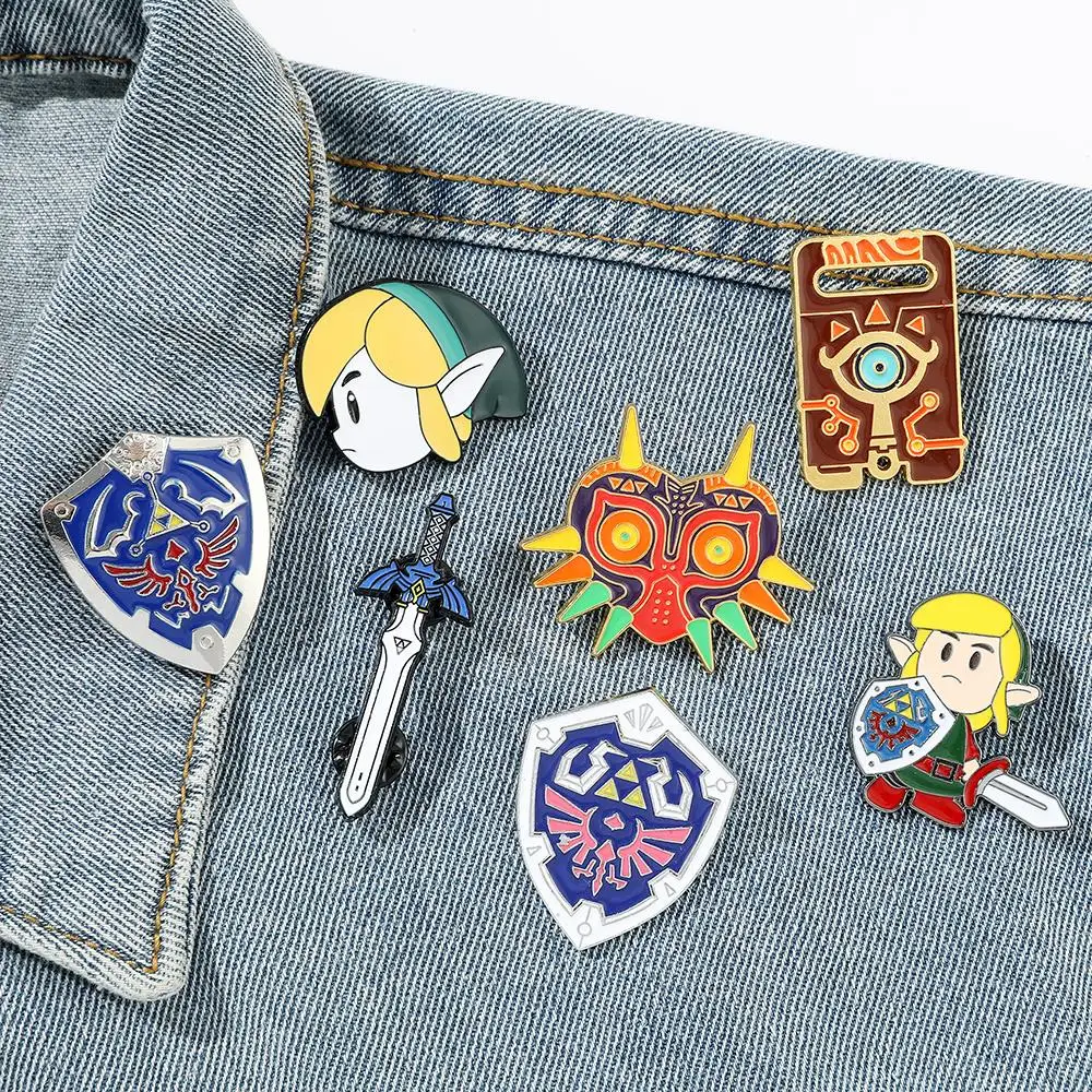 The Legend of Zelda Enamel Pins Game Zelda Badge Haley And The Shield Sword Brooch for Boyfriend Collect Jewelry Gifts