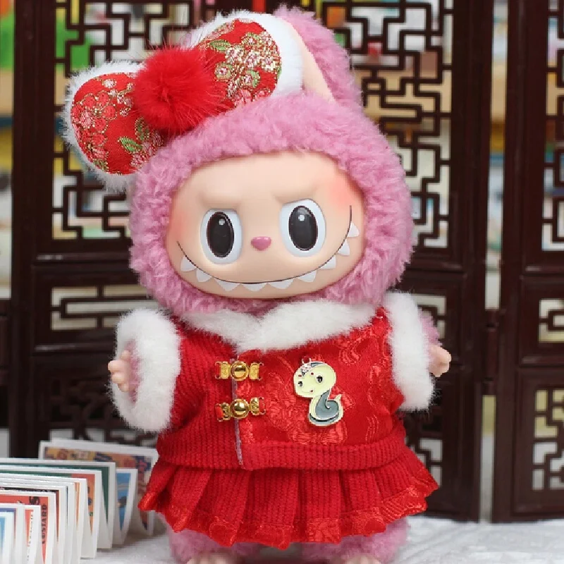 ل 17 سنتيمتر دمية لابوبو السنة الجديدة ومهرجان الربيع الإبداعية والاحتفالية الطراز القديم Hanfu مع الفينيل معلقة ملابس Labubu wi #6