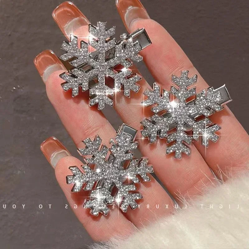 2Pc/set Sliver Snowflake Hair Clips for Women Girls Sweet Bangs Side Clip Glitter Shiny Edge Hairpins Christmas Xms Styling Tool