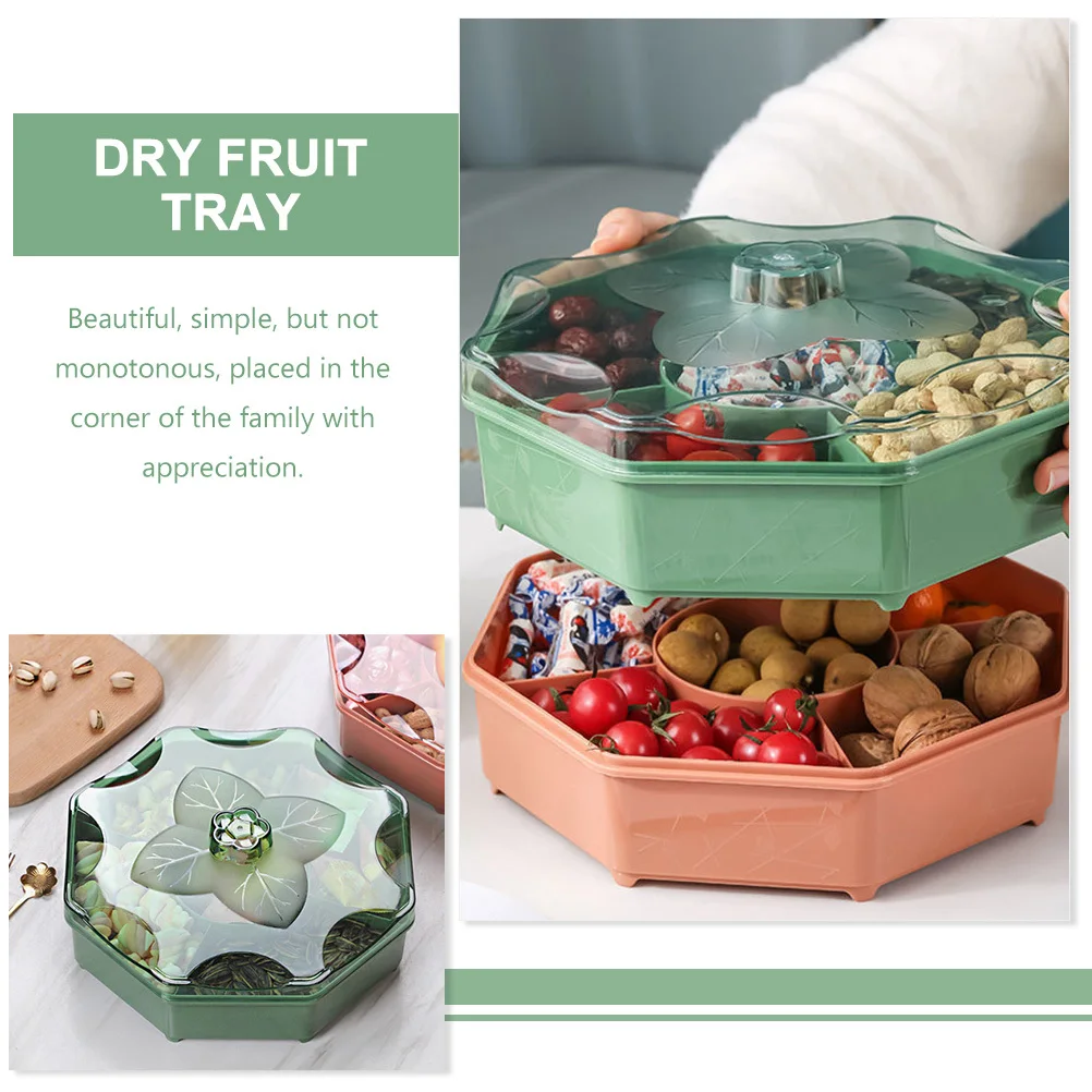 

Snack Box Plastic Petal Shape 5-Compartments Lidded Food Storage Container For Candy Nuts Dried Fruit Party Serving Tray
