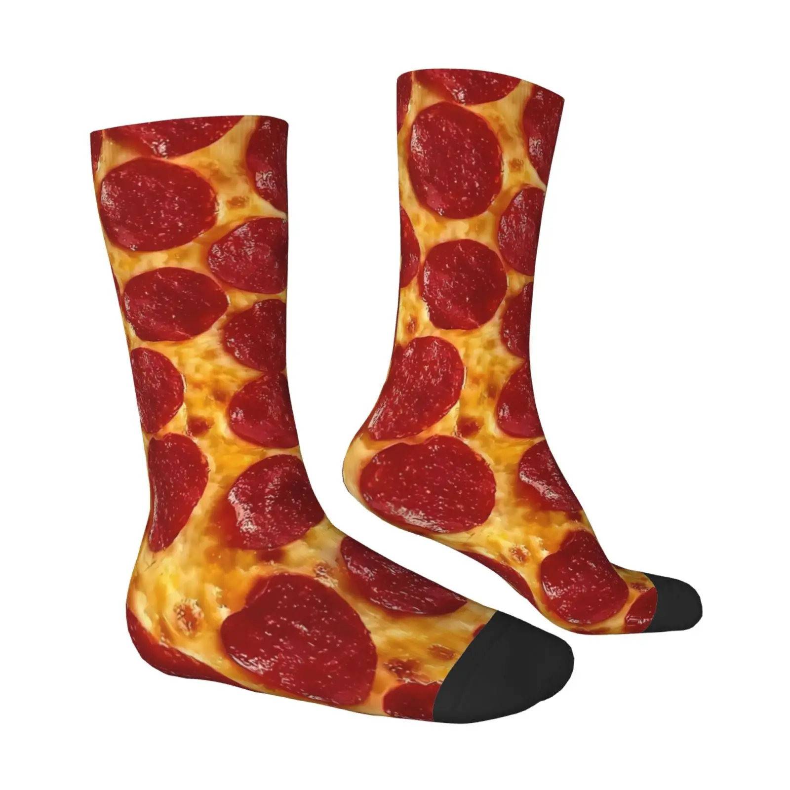 Unisex Outdoor Socks Featuring a Creative Pizza Pattern Perfect for Food Festivals These Mid-Calf Socks Are Machine Washable