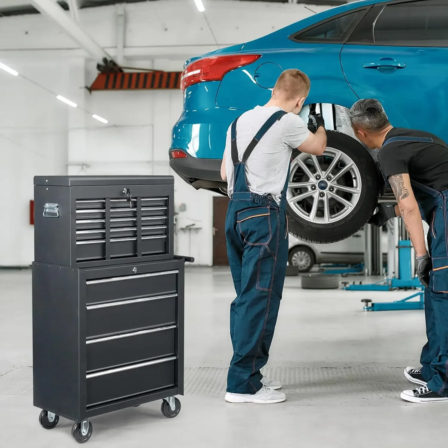 9-Drawer Rolling Metal Tool Chest with Wheels &, Large Storage Cabinet with Removable Top Box for Workshop Garage