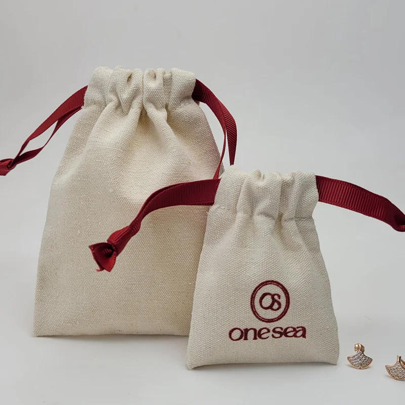 

natural cotton gift bag for Earring Ring Stud Necklace Jewelry Packaging Cosmetic Makeup Logo Pouch