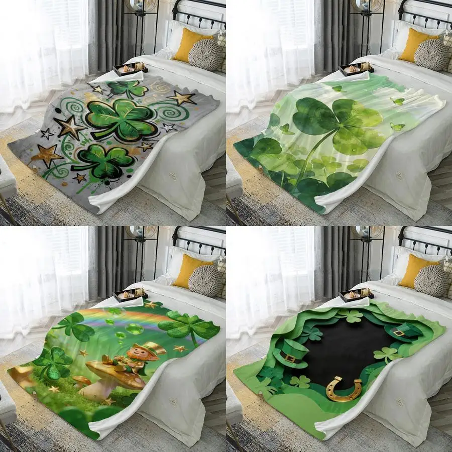 

Плед из микрофибры с 2D-принтом «Счастливые клевера», для спальни, гостиной, дивана, мягкий и комфортный, для декора дома