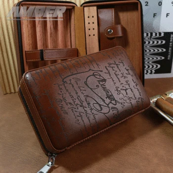 시가 케이스 4 시가 튜브 가죽 여행용 휴대용 휴미더, 삼나무 안감, 스테인리스 스틸 시가 커터 포함  Best5