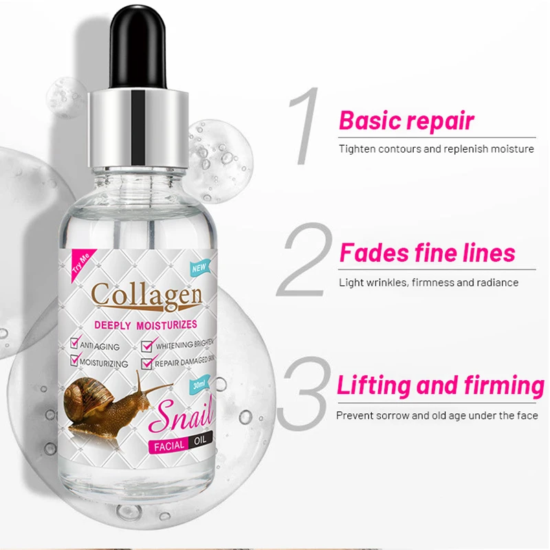 Snail Collagen Face Essential Oil Firming Brightening Moisturizing Face Serum Liquid Facial Massage Cream Skin Care Cosmetics