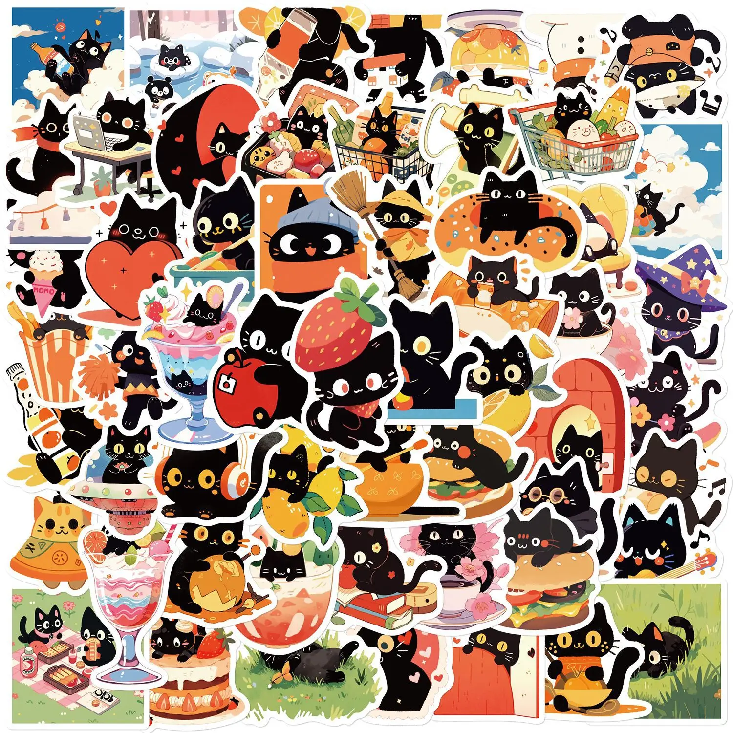 60/120PCS Cat Notes Hand drawn Graffiti Stickers DIY Decoration for Notebook Stationery Water Cups Tablet Waterproof Stickers