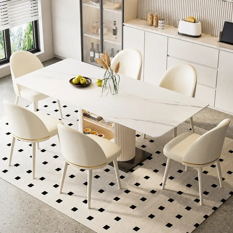 Cream Rock Slab Dining Table Small Household Modern Simple Light Luxury with Storage Function Rectangle