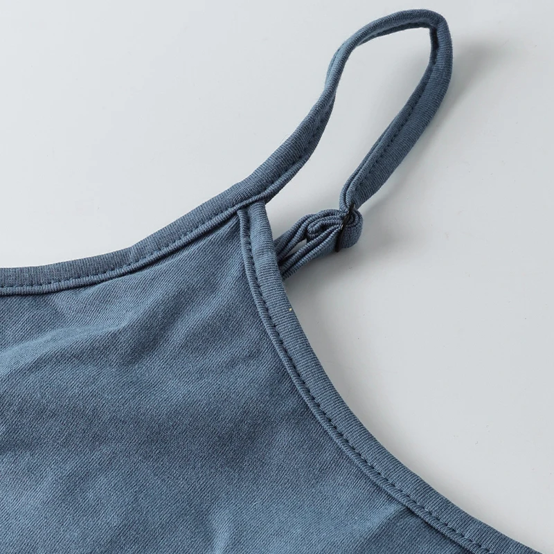 Baumwoll-Spaghettiträgerkleid Damen Basic Schlankes Ärmelloses Minikleid – Detail 23