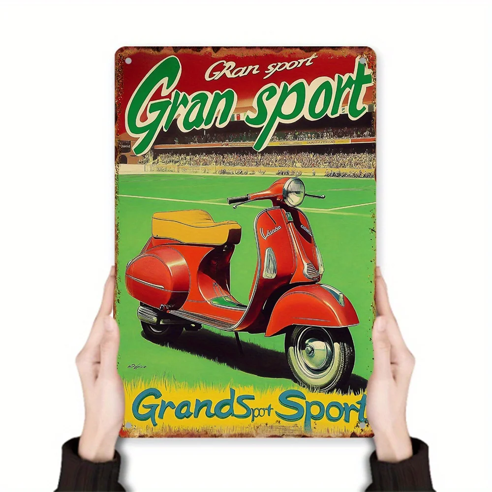 Tin Metal Wall Art - Vintage Gran Sport Scooter Model Retro Decor for Home, Garden, Studio with High Bending
