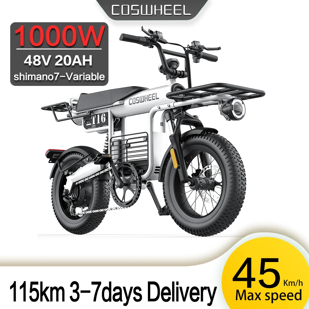 COSWHEEL-Vélo Électrique T16 de 48V, 20Ah, 1000W, 45 Pouces, pour la Ville et le Cyclisme, pour Adulte