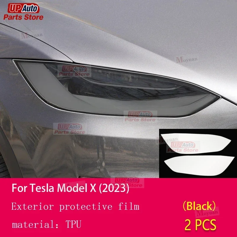 

2 Pcs Car Headlight Protective Film Headlamp Restoration Transparent Black TPU Sticker For Tesla Model X 2023 Accessories